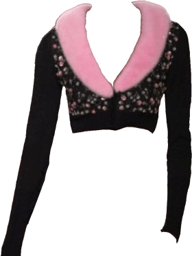 Pink fur trim black cardigan