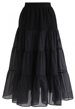 Lightweight Organza Midi Skirt in Black - NEW ARRIVALS - Retro, Indie and Unique Fashion