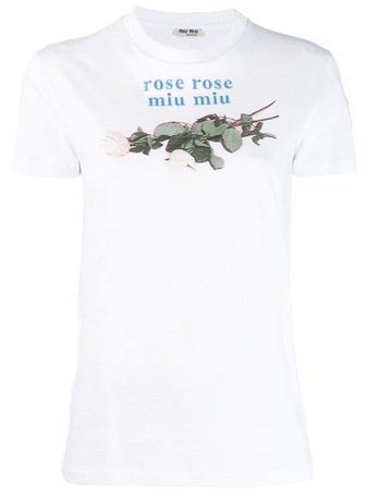 Miu Miu Rose Print T-Shirt - White