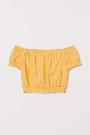Off-the-shoulder Cotton Blouse - Yellow