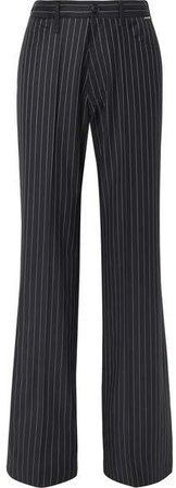 Pinstriped Wool And Cashmere-blend Pants - Navy