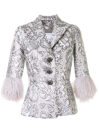 Shop silver Andrew Gn floral brocade feather cuff jacket with Express Delivery - Farfetch