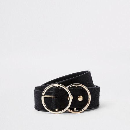 Black leather pony double ring jeans belt - Belts - Accessories - women