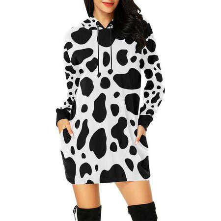 cow skin All Over Print Hoodie Mini Dress (Model H27)-Barnsmile.com Shop for farmer, Love cow, pig, chicken, horse, goat, cat, dog