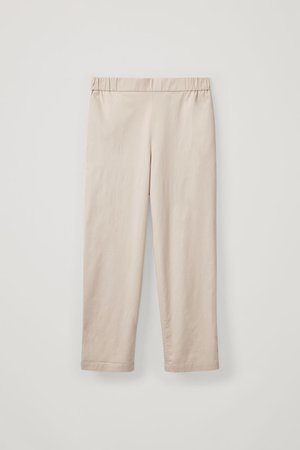 CROPPED COTTON POPLIN TROUSERS - Light beige - Trousers - COS