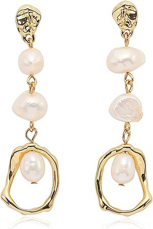 Amazon.com: Baroque 6-6.5mm Long Pearl Earrings Dangle for Women 14k Gold Plated Modern Drop Earrings Stud Jewelry Gift for Birthday Valentines: Clothing, Shoes & Jewelry
