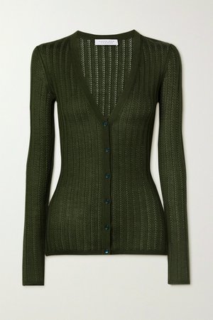 Homer Pointelle-knit Cashmere And Silk-blend Cardigan - Army green