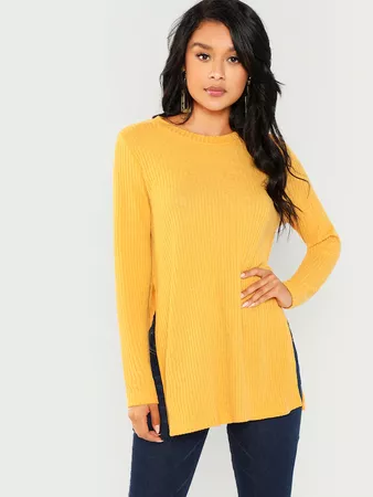 SheIn Mustard Dip Hem Split Side sweater