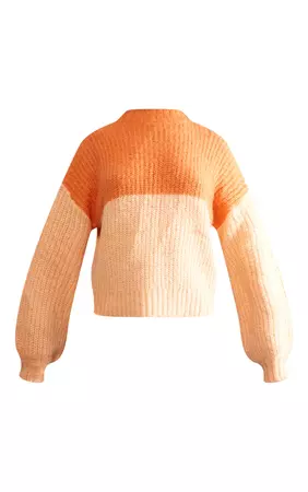 Orange Colour Block Brushed Knit Oversized Jumper | PrettyLittleThing USA