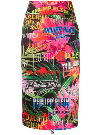 Shop green Philipp Plein Rock logo-print fitted skirt with Express Delivery - Farfetch