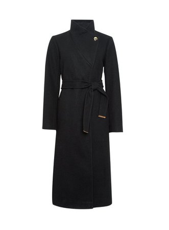 Black Glossy Funnel Wrap Coat | Dorothy Perkins