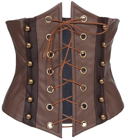 Alivila.Y Fashion Faux Leather Underbust Waist Belt Corset H3821-Brown-S at Amazon Women’s Clothing store