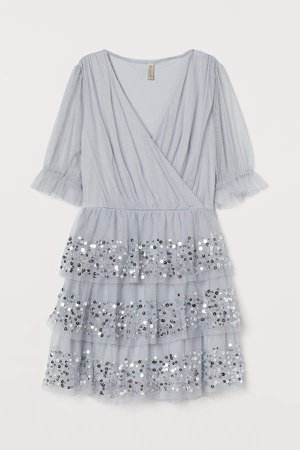 Sequin-embroidered Dress - Gray