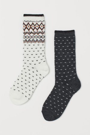 2 пары носков - Натуральный белый/Рисунок - Женщины | H&M RU