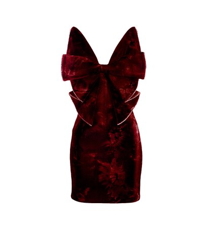 AREA Bow Crushed Red Velvet Dress