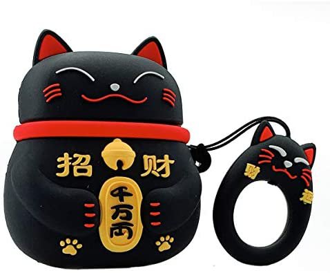 Amazon.com: MOLOVA Case for Airpods 1&2 Case,Soft Silicone 3D Cute Funny Cool Cartoon Character Kawaii Airpods Cover Shock Proof Rechargeable Headphone Cases with Ring Rope Keychain(Black Lucky Cat)