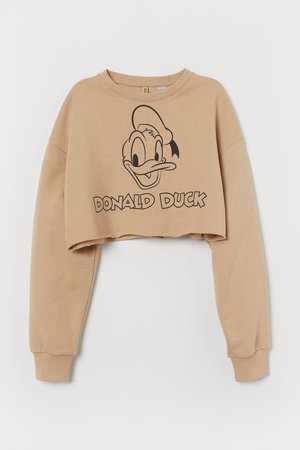 Cropped Sweatshirt - Beige/Donald Duck - | H&M US