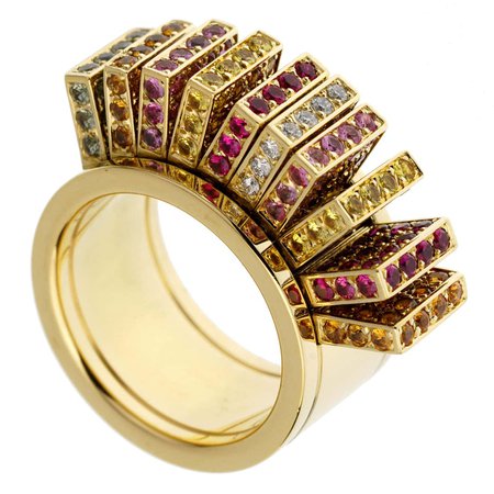Cartier Sapphire Diamond Yellow Gold Cocktail Band Ring For Sale at 1stDibs