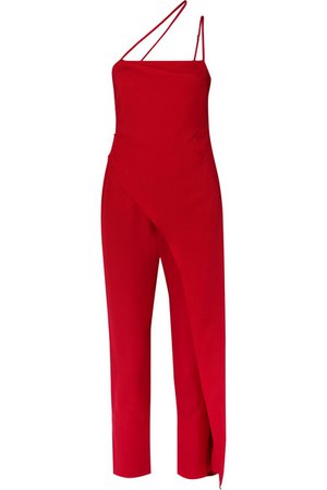 Michelle Mason | One-shoulder asymmetric satin jumpsuit | NET-A-PORTER.COM