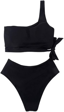Amazon.com: MOOSLOVER Women One Shoulder High Waisted Bikini Tie High Cut Two Piece Swimsuits(XL,Black) : Clothing, Shoes & Jewelry