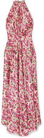 Raquel Diniz - Giovanna Floral-print Silk-satin Halterneck Maxi Dress - Pink