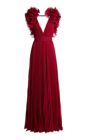 Ruffled Pleated Georgette Gown By Elie Saab | Moda Operandi