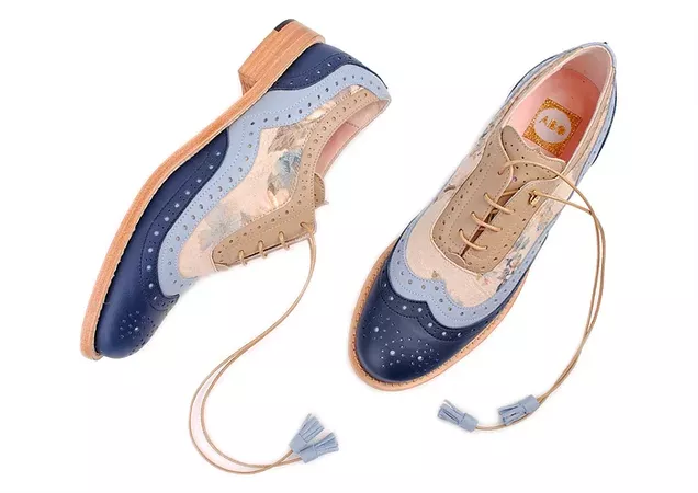 Blue Khaki & Floral Dolly ABO Brogues | abo-shoes