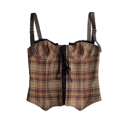 Fall 2002 Dolce and Gabbana Brown Plaid Corset Top