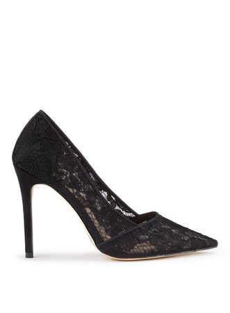 Black LORI Lace Heel Court Shoes | Miss Selfridge