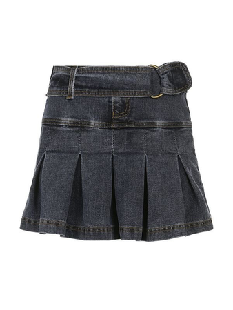 Y2K Fairycore Grunge Kawaii Jeans Mini Skirt 90s Vintage Black Denim Pleated Skirts with Sashes Korean Fashion Women Streetwear