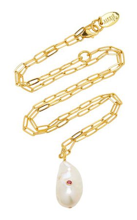 Sunlight Gold Vermeil Pearl, Ruby Necklace By Lizzie Fortunato | Moda Operandi