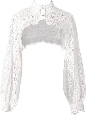 ZARSIO Women Long Sleeve Lace Shrug Bolero Shawl Short Cardigan Fake Collar (White) at Amazon Women’s Clothing store