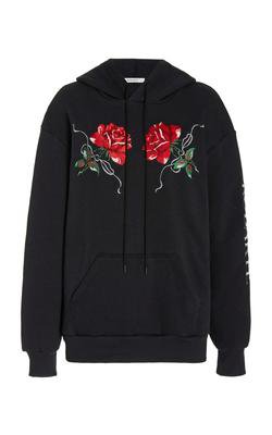 Rodarte Red Rose Embroidered Hoodie