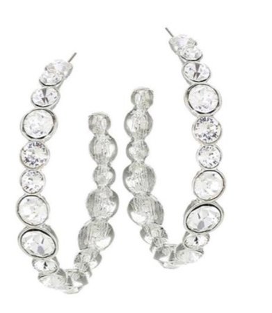 silver and crystal hoop earings