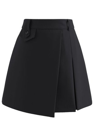 Flap Front Buttoned Waist Mini Skirt in Black - Retro, Indie and Unique Fashion