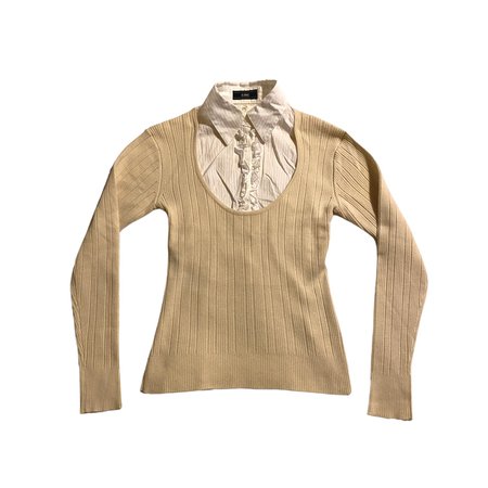 long sleeve layered tan sweater and blouse top