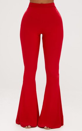 Shape Red Slinky Flared Leg Pants | PrettyLittleThing USA