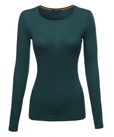 Basic Lightweight Cotton Long Sleeve Crewneck Shirt Top | 23 Green Teal