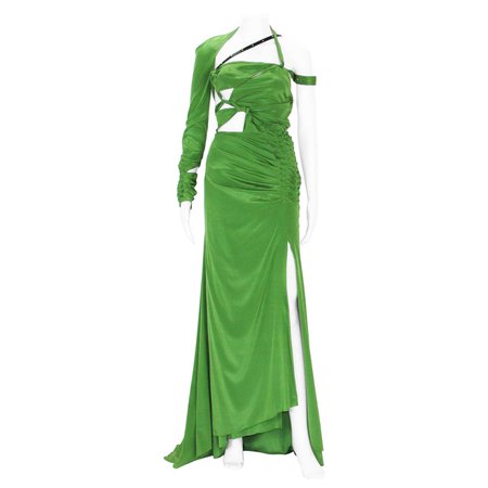 Tom Ford for Gucci 2003 Collection Silk Green Bondage Cut-Out Dress Gown