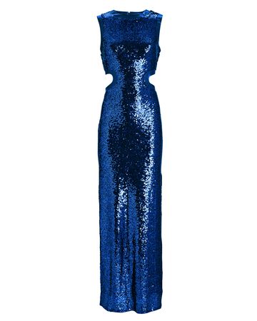 STAUD Dolce Cut-Out Sequin Maxi Dress In Blue | INTERMIX®