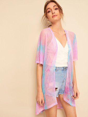 Colorful Sheer Mesh Kimono | SHEIN