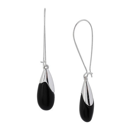 Semi-Precious Black Bead Long Drop Earrings - Walmart.com