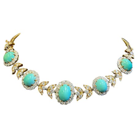 Van Cleef and Arpels Turquoise and Diamond Necklace For Sale at 1stDibs