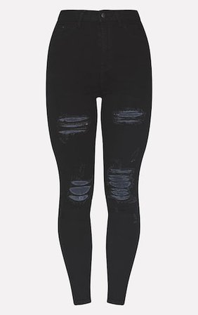 Plt Black Distressed 5 Pocket Skinny Jean | PrettyLittleThing USA