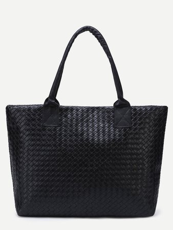 Black Woven PU Tote Bag