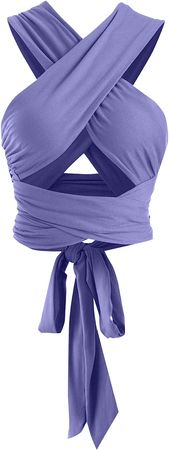 Purple Ribbed Halter Crop Top Ruched Lace-up Cropped Cami Bandana Top Stitching Cropped Tank Top
