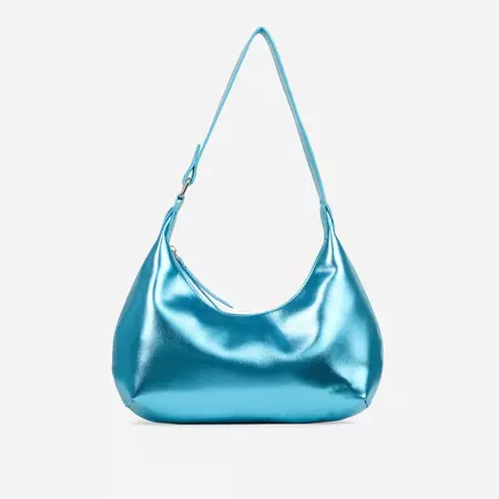 Shining Shaped Shoulder Bag In Blue Metallic Faux Leather | EGO