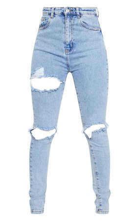 Blue Vintage Wash Distressed Skinny Jeans | PrettyLittleThing
