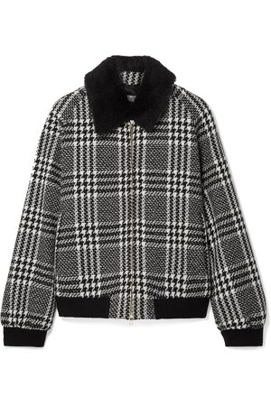 Max Mara | Faux fur-trimmed houndstooth wool-tweed bomber jacket | NET-A-PORTER.COM