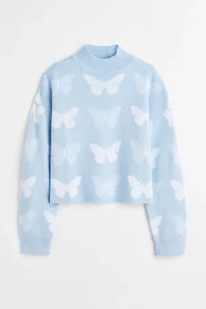 Jacquard-knit Sweater - Light blue/butterflies - Ladies | H&M US